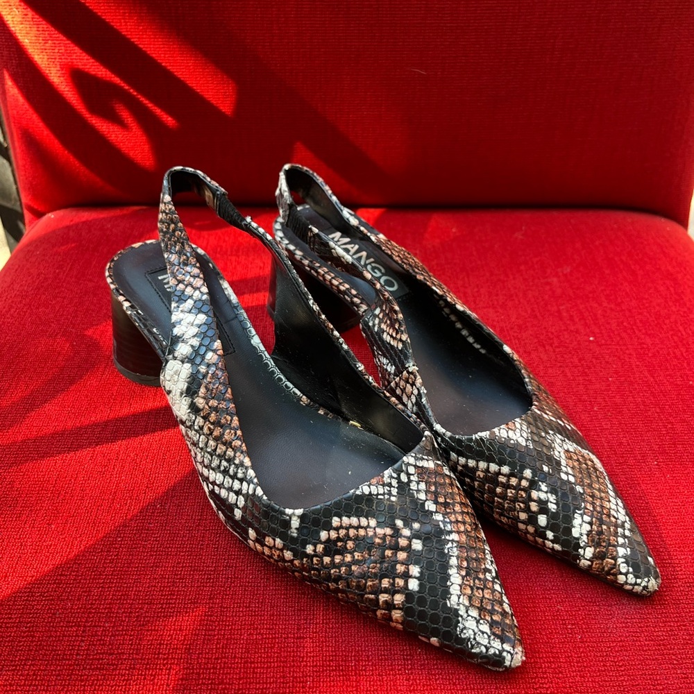 Mango Women's Snakeskin Pattern Heels - Black and Brown